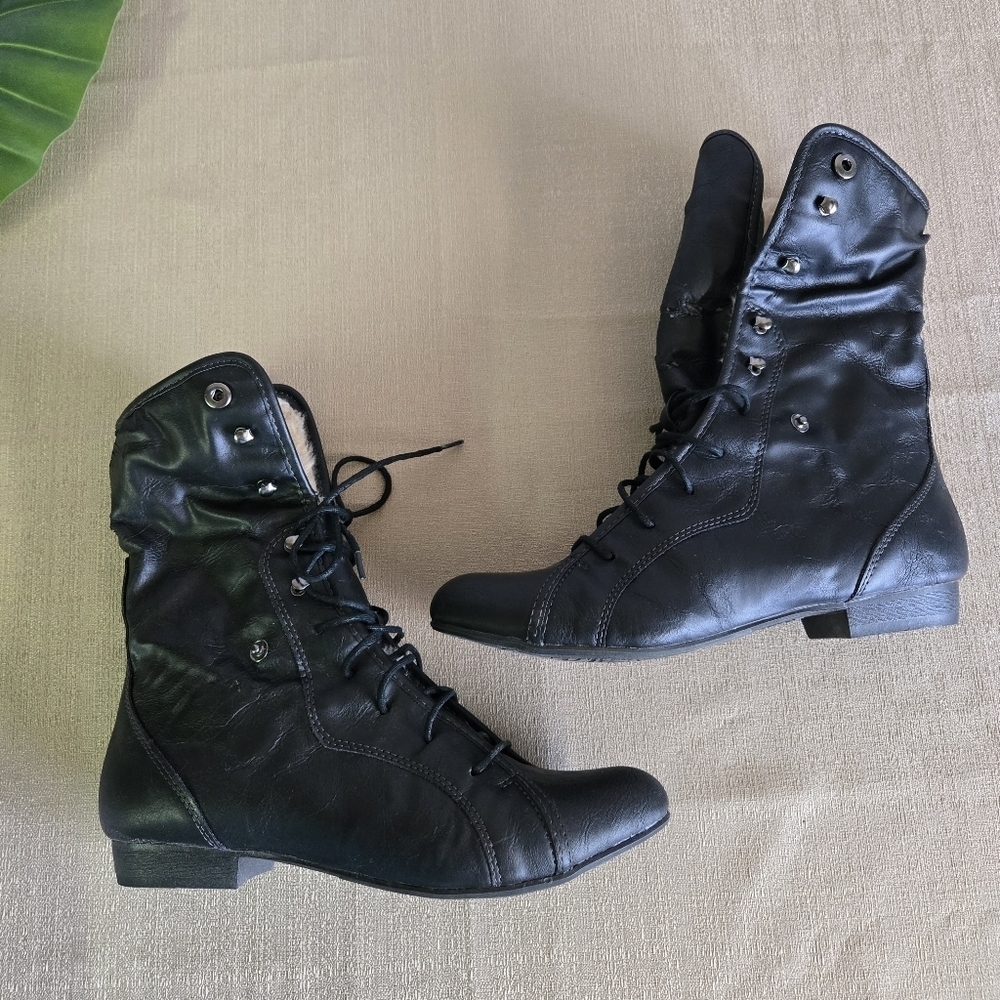 Z LONDON | Black Piper Up or Down Boots w/ Faux Fur Sz 8 - Picture 4 of 13